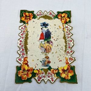 Vtg 1930s Paper Lace Valentine's Day Holiday Large Die Cut Fishing Card